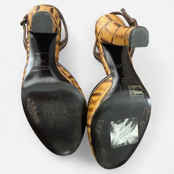 Miu Miu vintage peep toe croc embossed tan brown sling back heels 7.5 - Picture 5 of 8